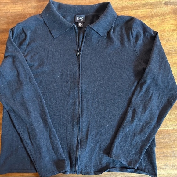 Eileen Fisher Black Zip Up Long Sleeve Cardigan. - Picture 1 of 6